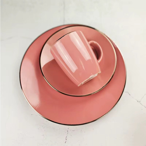 Vajilla Elegante Negro Mate Para 4 Personas 16 Piezas Color Rosa Lisa