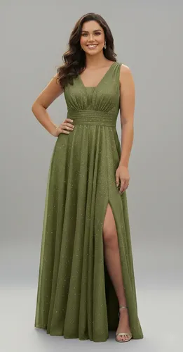 Vestido Longo Festa Madrinha Tule Brilho Com Fenda