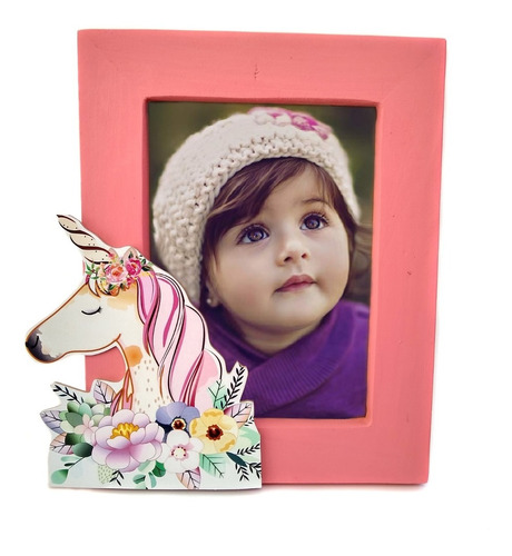 Portaretrato Infantil Unicornio Flores