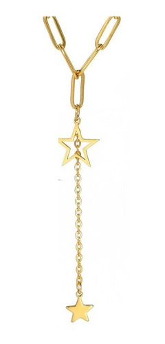 Collar Con Dije Largo Estrella Color Oro De Acero Para Mujer