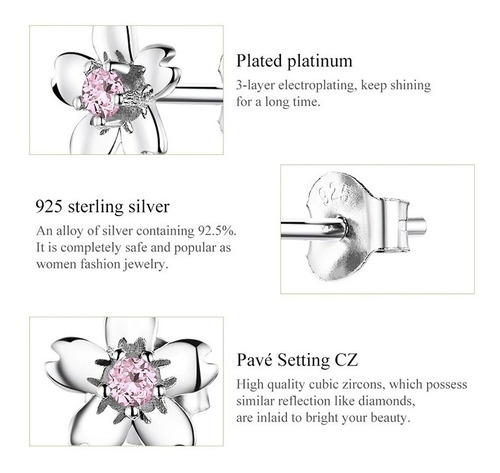 Aros De Plata S925 Con Circón Diseño Flor