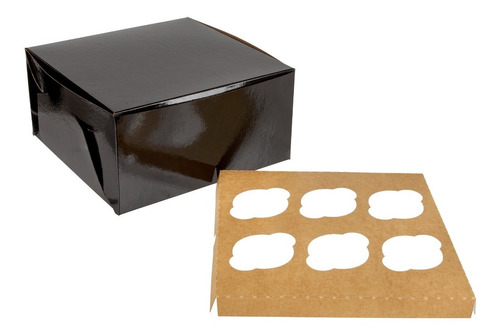 Caja De Carton Negra Para 6 Cupcakes 25x25 Cm (12 Und)