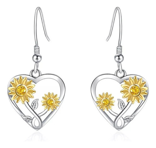 Pendientes De Girasol Con Forma De Corazón, Plata 925, Joya