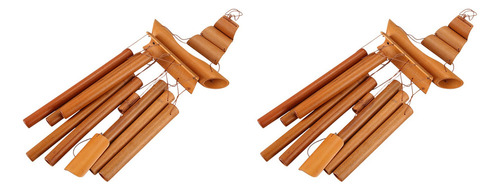 2 Campanillas De Viento De Bambú Hechas A Mano Con Forma De