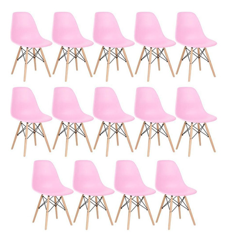 14 Cadeiras Eames Wood Cozinha Jantar Pés Palito Cores Cor da estrutura da cadeira Rosa-claro