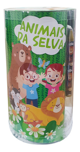 Livro Mini Tubo Histórias Para Colorir - Animais Selva