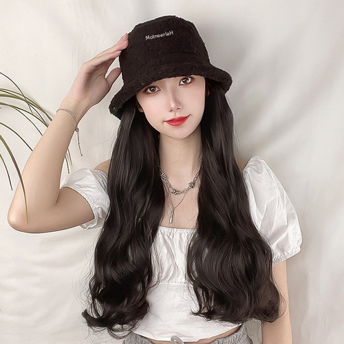 Boné Preto De Cabelo Longo Encaracolado - Castanho Escuro -