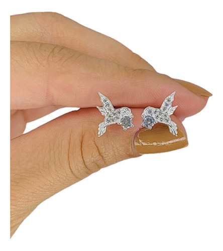 Aros Colibri Con Cubic Blanco De Plata Regalo Ideal Ar 503