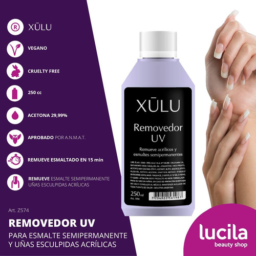 Imagen 2 de 4 de Removedor Esmalte Semipermanente Uñas Esculpidas Xúlu 250cc