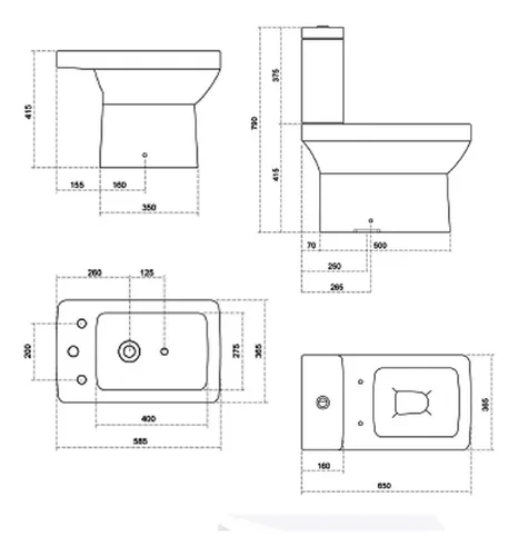 Juego Sanitarios Loza Baño Cuadrado Moderno Bañera