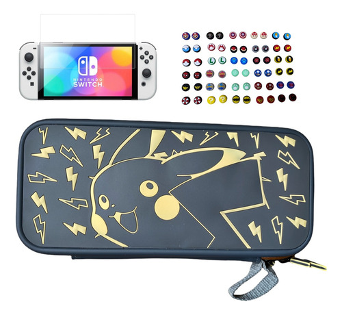 Estuche Nintendo Switch Oled Diseño Pokemon + Vidrio + Grips