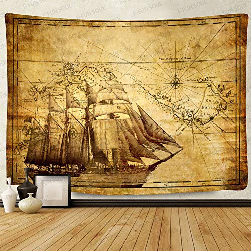 Tapiz De Dibujo De Barco Pirata Y Mapa Del Tesoro, Gran...