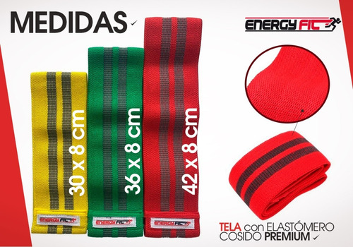 Imagen 9 de 10 de Bandas Elasticas Kit 3 Resistencia Tela Anti Deslizamiento
