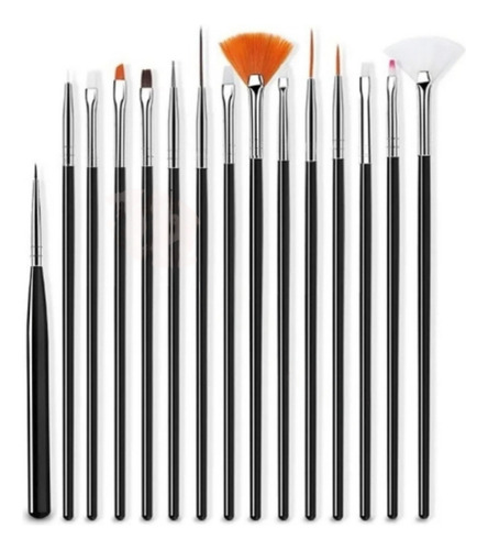 Pincel 2 Em 1 Com 5 Unidades Para Unhas De Gel Kit Essencial Cor Preto C/15