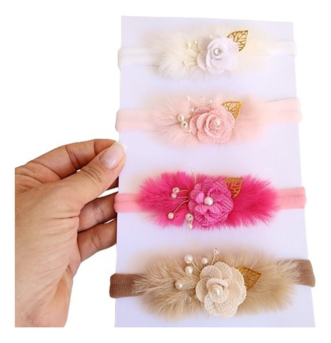 Tiara Pompom Pelo Para Bebê Com Flores