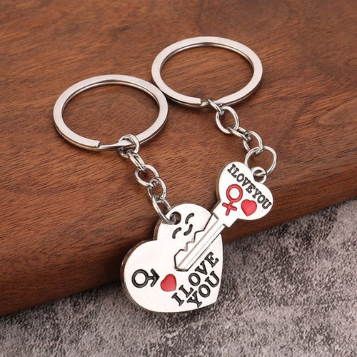 Par Llaveros Pa' Compartir Pareja Corazon Y Llaves Romántico Plateado Con Rojo