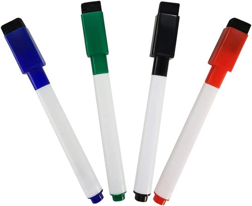 4 Canetas Marcadores Colorido Kit Escolar Para Quadro Branco