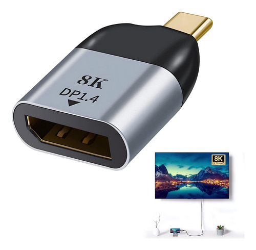 Adaptador 8k 60hz/4k 120hz Usb C 3.1a Displayport 1.4