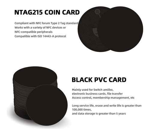 Nfc Ntag215 - Tarjeta De Moneda Redonda Negra Programable