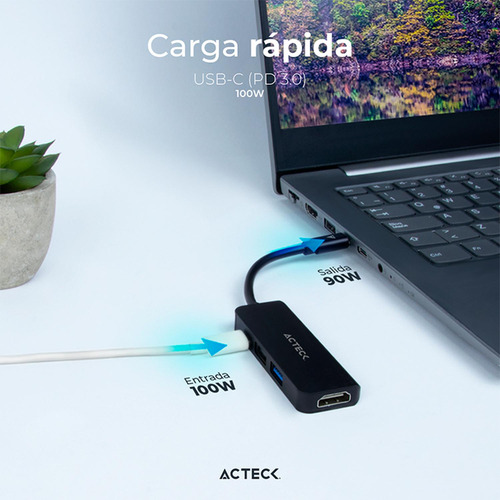Hub Acteck Gate 4p Dh645 Multipuerto 4 En 1 Usb-c Hdmi 4k