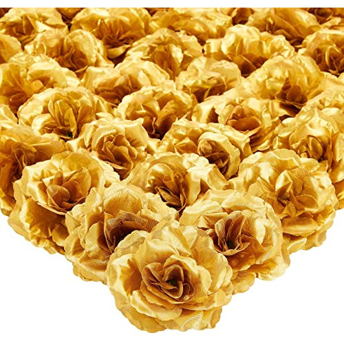 Pack De 50 Rosas Artificiales Color Dorado, Flores De S...