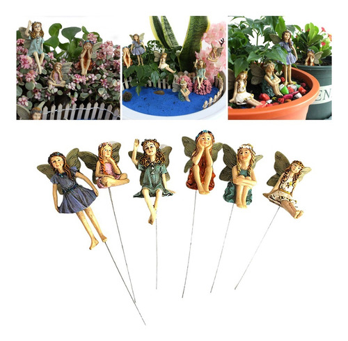 A 6x Resina Pequeña Flor Hada Para Casa Hada Miniatura