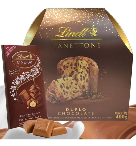 Imagem 1 de 4 de Panettone Importado Duplo Chocolate Lindt 400g + Brinde
