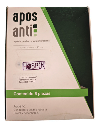 Aposito Con Barrera Antimicrobiana Aposanti 40x20a40 Cm 1pz Color Blanco