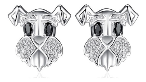 Aretes Pendientes Perro Schnauzer Para Mujer En Plata 925