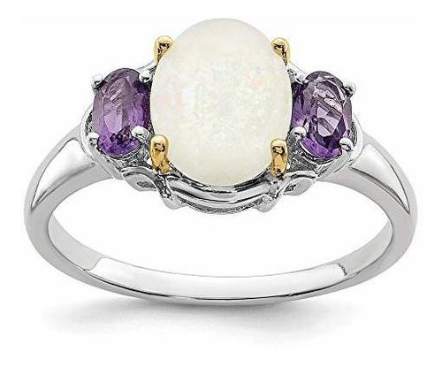 925 14k Anillo De La Venda Opal Amethyst Púrpura Tamaño 7.00