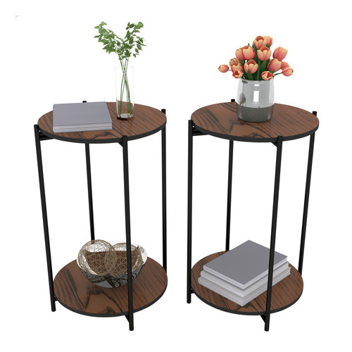 Mesa De Cabeceira Para Quarto Redonda Bide Cama Mesinha De Apoio Cama Kit Com 2 Unidades Cor Freijó