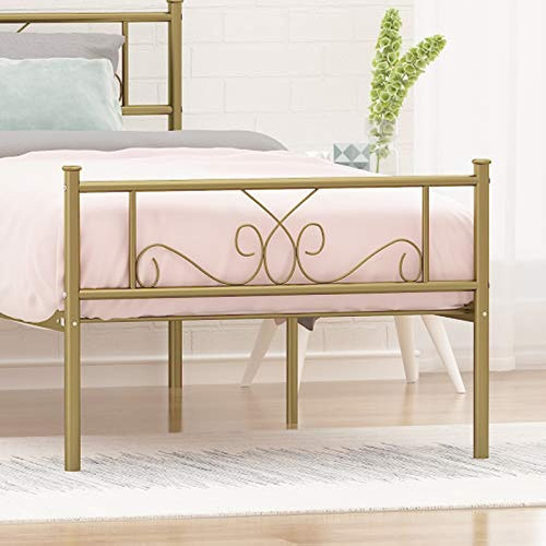 Weehom Twin Size Bed Frame Gold Con Cabecera Plataforma Cama