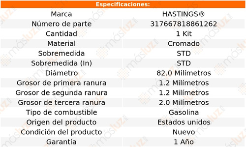 Set Anillos Pistón Std Spectra5 L4 2.0l 05/09 Hastings