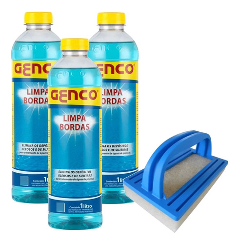 Kit 3 Limpa Bordas 1 Litro + Esponja Limpa Borda Par Piscina