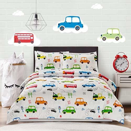Edredon Utopia Bedding Estampado De Carros Con 2 Fundas