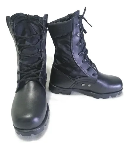 Botas Tacticas Militares Modelo Jungla Cuero Y Lona Negra