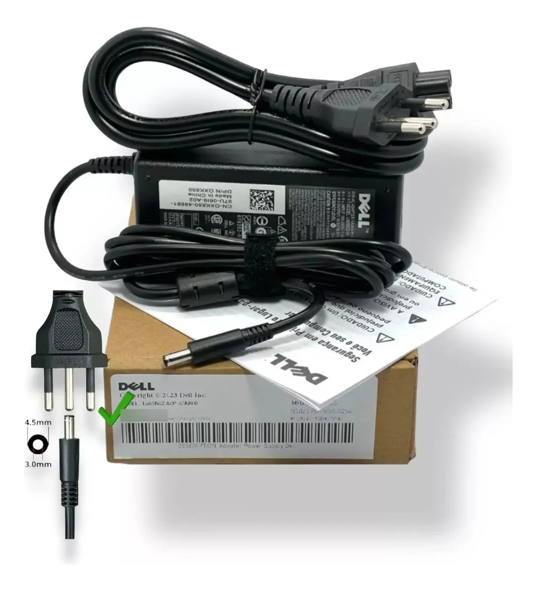 Fonte Carregador compativel Dell 19.5v 3.34a 65w La65ns2-01 Plug Fino