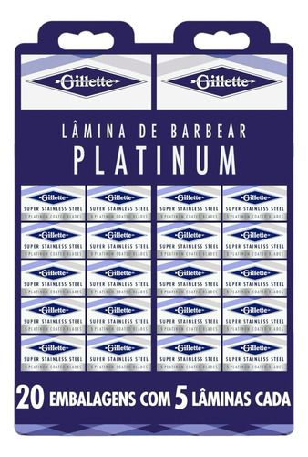 Gillette Platinum Duplo Fio Aço Inoxidavel Cartela Com 20un