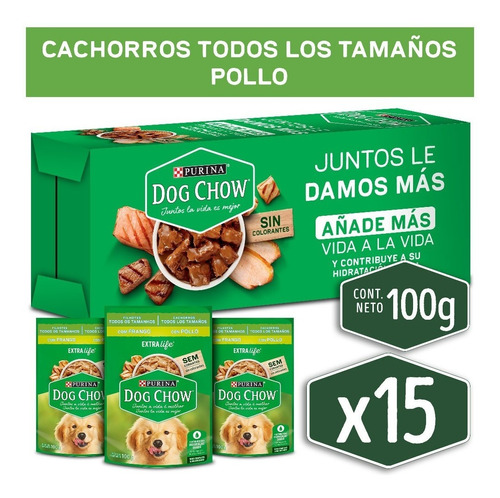 Pack 15x Dog Chow® Cachorros Con Pollo Sobre 100g