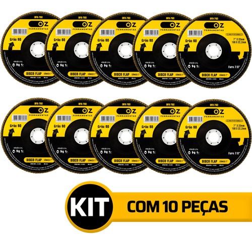 Disco De Lixa Flap 7 Pol 180mm Grão 60 Oz - 10 Unidades Cor Amarelo/Preto