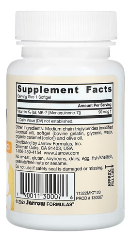 Vitamina K2 Como Mk-7 Jarrow 120 Softgels 5un Sabor N/a