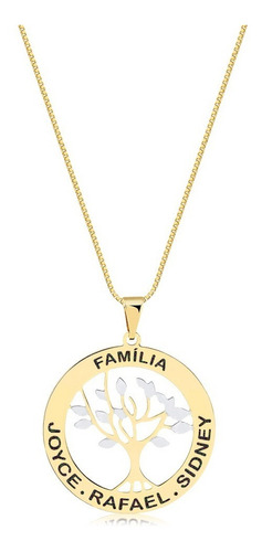 Colar Feminino Banhado Pingente Árvore Da Vida Com Nomes Cor Dourado