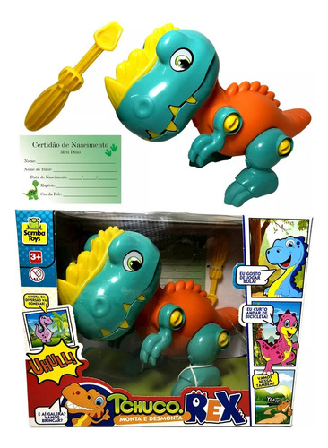 Boneco Educativo Dinossauro Dino Tchuco Tiranossauro Rex Monta E Desmonta Desenvolve Coordenação Motora E Habilidades Sensoriais Samba Toys Brinquedos