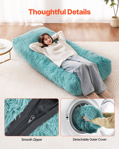 Sillón Puff Forma L Reposabrazos De Peluche Azul 80x80 Cm