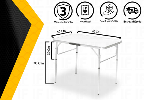Mesa Dobrável Alumínio 90x60 Cm Vira Maleta 695838 Palisad