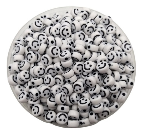 100 Dijes Carita Feliz Emoji Plásticas Blanco Y Negro 6 Mm