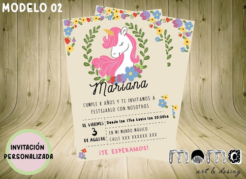 Invitaciones Imprimibles Y Digitales - Unicornio