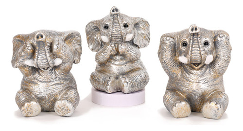 Juego De 3 Estatuas Plateadas De Elefante De Buena Suerte Pa