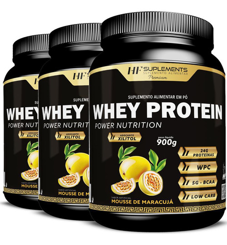 Kit 3x Whey Protein Power Nutrition Mousse De Maracuja 900g