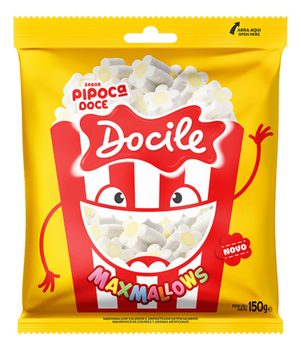 Marshmallow Pipoca Doce Branco Amarelo 150g - Docile